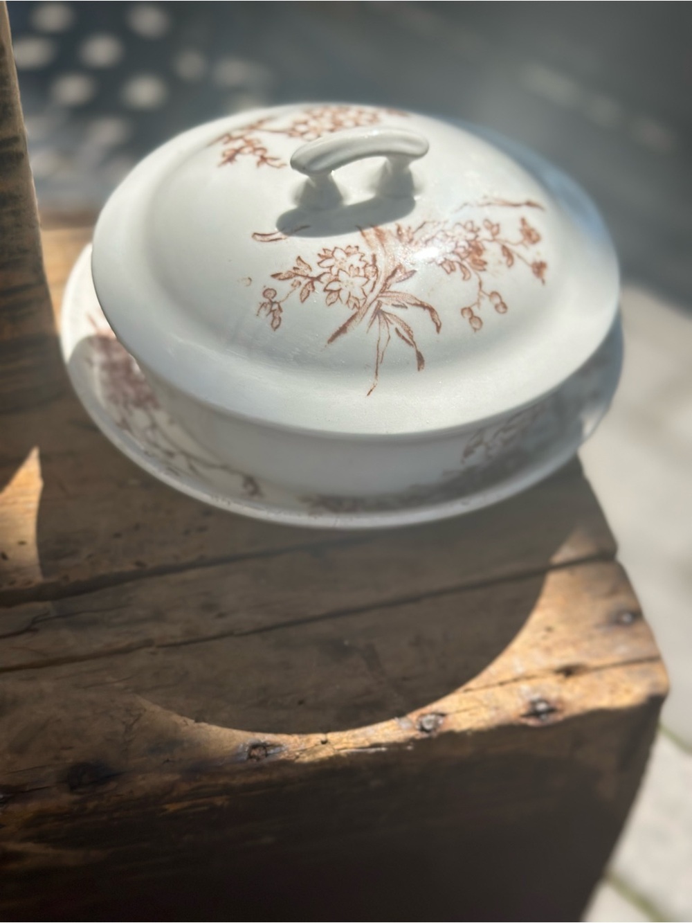 Wm Adams Tunstall England Antique 4 Piece Covered Butter Dish Transferware